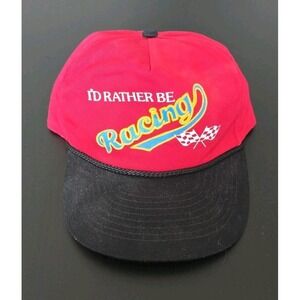 VTG 80s 90s "I'd Rather Be Drag Racing" SnapBack Hat Novelty Baseball Cap Rope